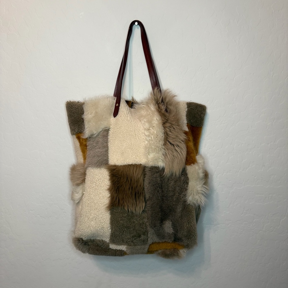 Barneys New York Shearling Patchwork Tote